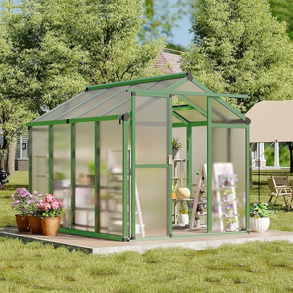 6x8 FT Greenhouse, Greenhouse for Outdoors, Polycarbonate Greenhouses with Quick Setup, Aluminum Frame and Roof Vent, Lockable Door for Backyard, Green Houses for Outside Garden Backyard, Patio