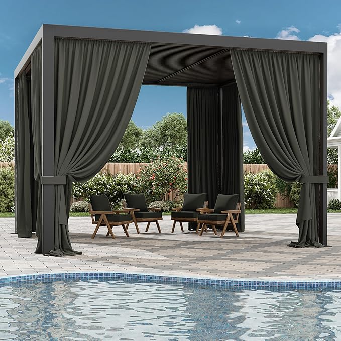 Gazebo Universal Replacement Privacy Curtain,12'×12' Gazebo Outdoor Waterproof Curtains, 4-Panels Sidewall Curtains with Double Zipper for Patio Canopy, Garden and Backyard (Curtain Only)