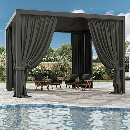 Gazebo Universal Replacement Privacy Curtain,12'×12' Gazebo Outdoor Waterproof Curtains, 4-Panels Sidewall Curtains with Double Zipper for Patio Canopy, Garden and Backyard (Curtain Only)
