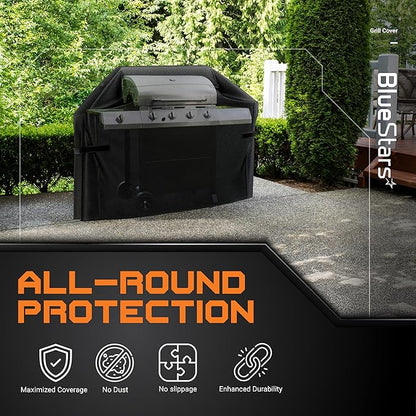 BlueStars 58 inch Grill Cover – Heavy‑Duty Waterproof 600D BBQ Cover for Outdoor Gas Grills, Compatible with Genesis, Weber, Char‑Broil & Nexgrill Models, UV & Rip‑Resistant, Black