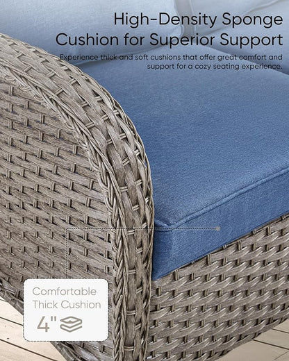 Patio Furniture-All Weather Wicker Patio Conversation Sets with Swivel Patio Chairs High Back Outdoor Couch with Swivel Rocking Chairs Outdoor Furniture for Deck Lawn Porch Balcony Poolside-Grey/Blue