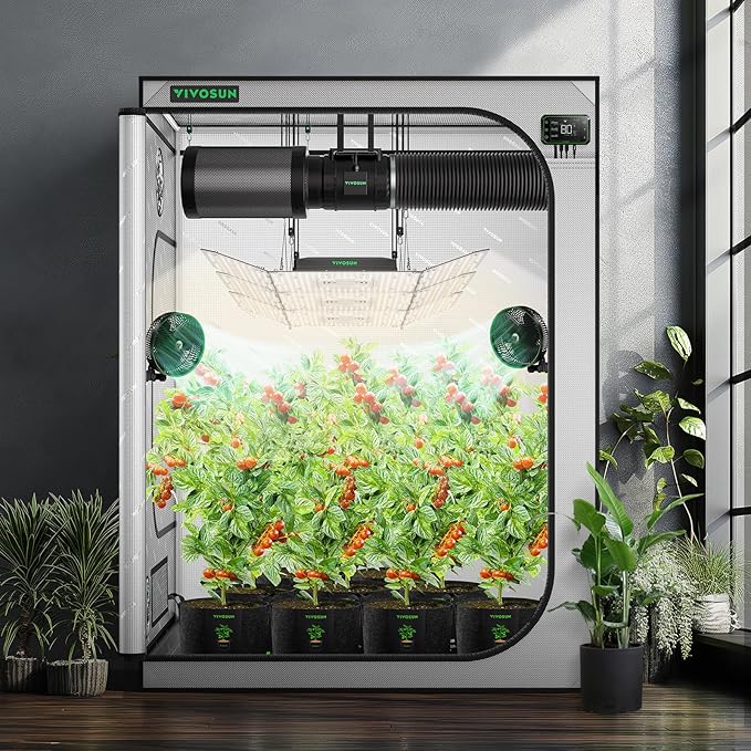VIVOSUN G558 60"x60"x80" Grow Tent, 5x5 FT Advanced Gray Mylar Hydroponic Tent with 22mm Thickened Poles, Observation Window and Floor Tray for Plants for VSF6450