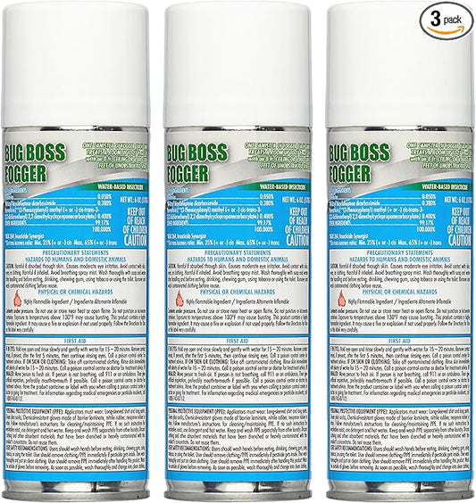 Kinzua Environmental Bug Foggers for Home Indoor & Outdoor Use, Insect Fogger, All Mosquito, Cockroach, Ant, Spider & More, Non-Staining, Water-Base Formula, 6 oz, Pack of 3