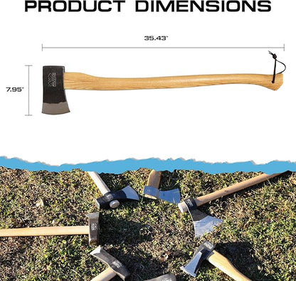 Prandi Axes Yankee C45 Forged Carbon Steel Hatchet - Hickory Handle with Leather String - Ideal for Firewood, Splitting, and Chopping - 35.43" L x 7.95" W, 1800g Head 3.086.18.TH
