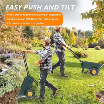 VINGLI 2 Wheel Wheelbarrow, Plastic and Steel Wheel Barrel, 300lbs Capacity Garden Cart for Lawn, Gardening, Construction
