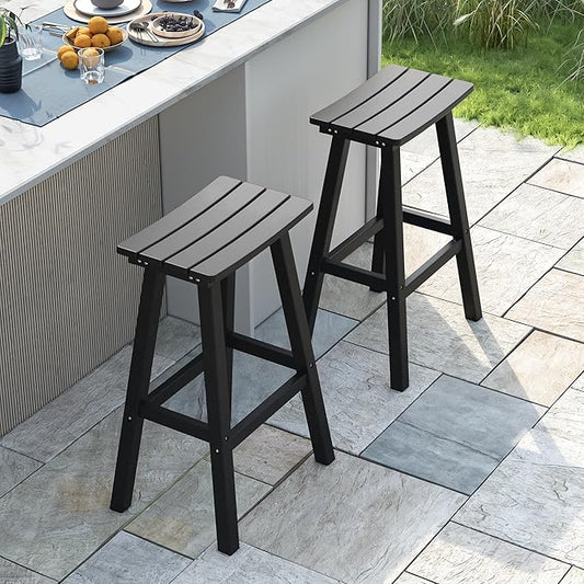 nalone 29 Inch Outdoor Bar Stool, HDPE Bar Chairs with Footrest, Weather Resistant Waterproof Bar Stools Outside Bar Height Stools for Bar, Kitchen Counter, Yard, Balcony(Black, 29'' Barstools)