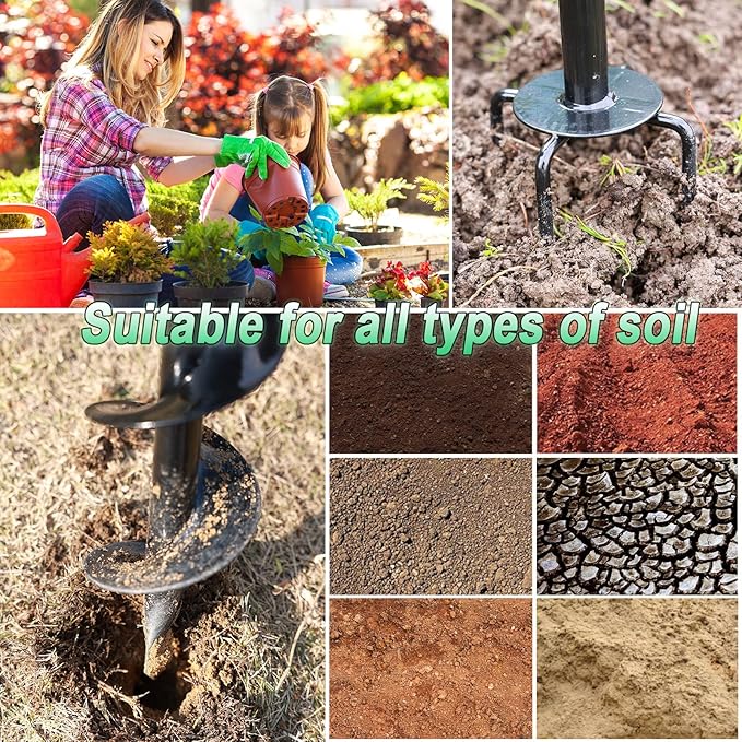 2 in 1 Hand Drill Auger Post Hole Digger – 44.5 inch Manual Garden Spiral Drill Planter for Bulb, Flower, Seedlings, Bedding Plants, Fence Post Auger for Trees, Mailbox, Deep Cultivating.