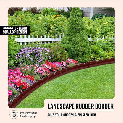Playsafer L Shaped Flexible Rubber Scalloped Edger for Lawns Landscaping and Playground | Easy No Dig Installation| 4' Long (6, Red)