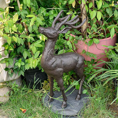 Sungmor 22" Tall Cast Iron Deer Statue - Indoor Outdoor Metal Deer Sculpture, Large & Heavy-Duty Wild Animal Landscaping Figurine, Rustic Garden Decor for Patio, Yard, Home (Dark Brown)