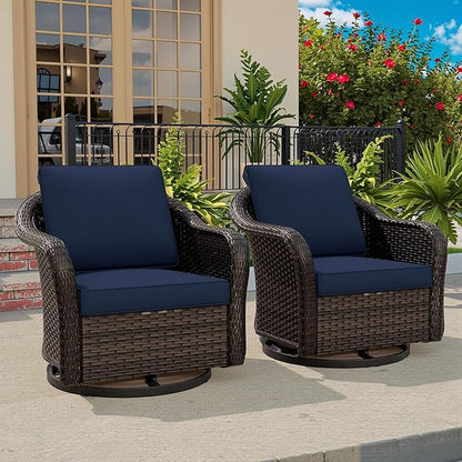 Vista Vibe Outdoor Patio 360 Degree Swivel Glider Rocker Chairs Set of 2, Washable Cushions, All-Weather & Steel Frame & Deep Seat Chairs, Balcony, Yard (Navy)