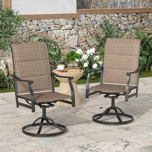 Soohow Patio Dining Chairs Set of 2, Swivel Outdoor Patio Chair with Paded Textilene Fabric, All Weather Outdoor Seats Ergonomic Comfort, Perfect Seats for Backyard, Balcony, and Garden