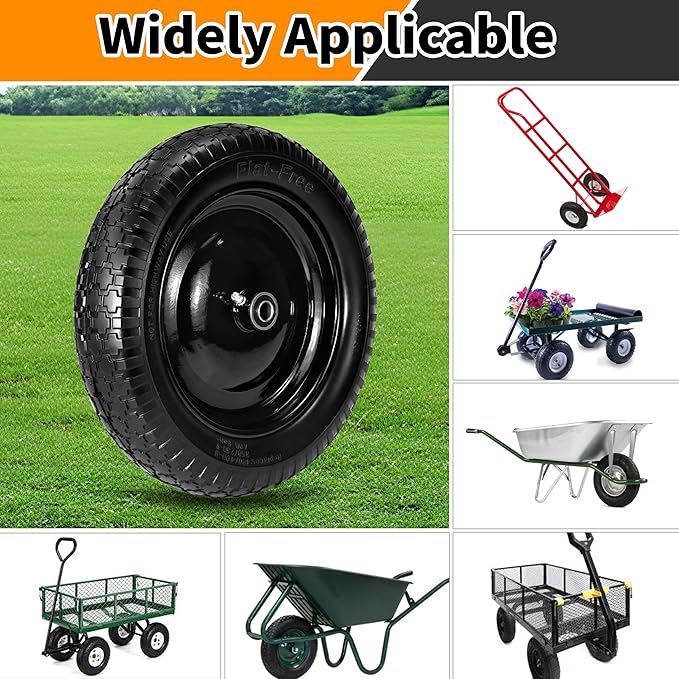 2 PCS 4.80/4.00-8 Flat Free Tire and Wheel, 14.5 Solid Wheelbarrow Tires, 5/8" 3/4" Bearings，3"-7" Centered Hub for Hand Truck, Garden Cart, Universal Fit 4.80/4.00-8, 3.50/3.00-8 4.00-6 etc
