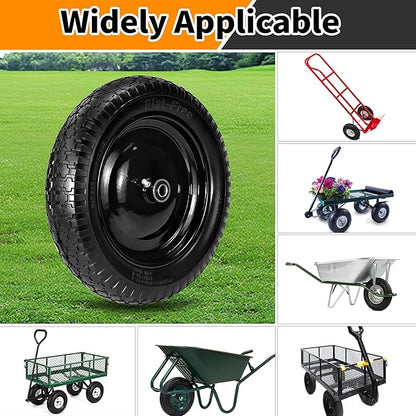 2 PCS 4.80/4.00-8 Flat Free Tire and Wheel, 14.5 Solid Wheelbarrow Tires, 5/8" 3/4" Bearings，3"-7" Centered Hub for Hand Truck, Garden Cart, Universal Fit 4.80/4.00-8, 3.50/3.00-8 4.00-6 etc