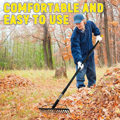 Bow Rake, 68-Inch Adjustable Handle Garden Rake with 17 Steel Tines, Heavy Duty Dual-Sided Metal Rake Landscape Gardening Tool for Soil Loosening Lawn Yard Leaves Mulch Thatch Removing