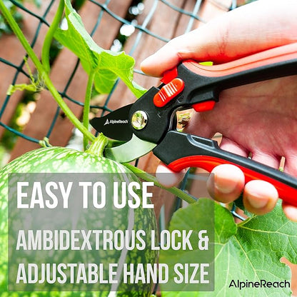 AlpineReach Bypass Pruning Shears for Gardening, Sharp Ergonomic Pruners, Heavy Duty High Carbon Steel Blade Plant Cutting Clippers, Adjustable Soft Handle for Small & Large Hands, Secateurs, Gift