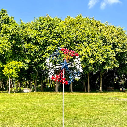 47.3” Red White & Blue Patriotic Wind Spinner – Star Design American Flag Spinner Outdoor – Metal Garden Spinners for Yard, Lawn & Patio Decor