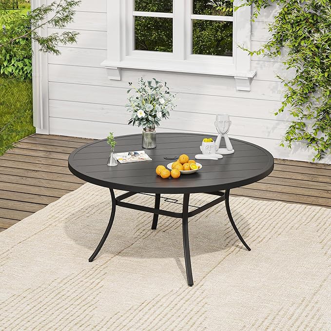 VICLLAX 7 Pieces Outdoor Dining Set, Patio Furniture Set of 6 Patio Swivel Dining Chairs and 50" Patio Round Table for Backyard, Dark Charcoal Chairs & Black Tabletop