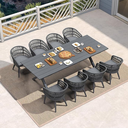 PURPLE LEAF Outdoor Dining Set All-Weather PE Rattan Outdoor Patio Dining Furniture Set with All Aluminum Frame Rectangular Table and 8 Chairs Set for Lawn Garden Backyard Deck, Grey