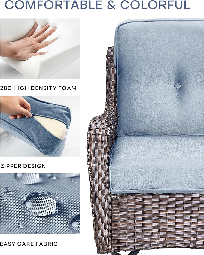Pop 22x25/22x24 Outdoor Chair Cushions Set of 4 - Heavy Duty High Back Replacement Zippered Cushion for Patio Furniture Dining Rocking Chairs Loveseat L-Shape Sofa - Baby Blue/Button