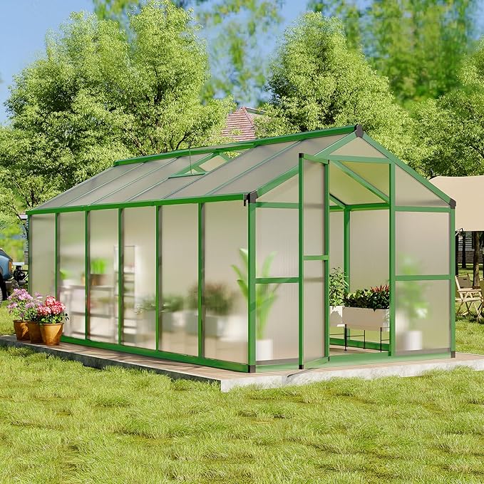 Greenhouse, Greenhouse for Outdoors, Polycarbonate Greenhouses with Quick Setup, Aluminum Frame and Roof Vent, Lockable Door for Backyard, Green Houses for Outside Garden Backyard, Patio