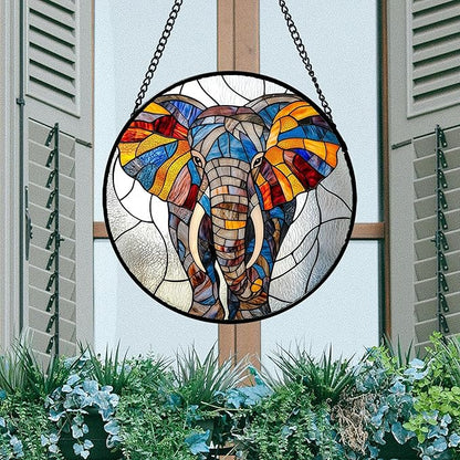 Stained Glass Window Hanging, Colorful Elephant Sun Catcher for Door Home Decor Animal Suncatcher Christmas Mother's Day Birthday Gifts for Women Men Mom and Nana 15 in