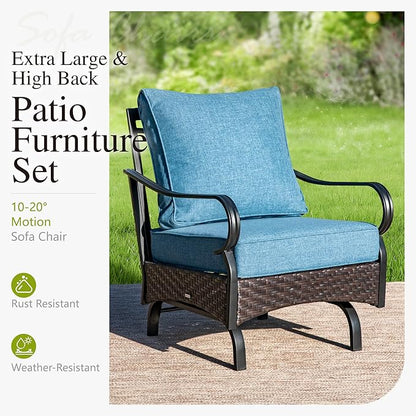Sophia & William Extra Large Outdoor Patio Motion Sofa Chairs Set 2 PCS Heavy-Duty Metal Porch Furniture with High Back & Deep Seating Area, 5.5" Thicken Cushions for Deck, Lawn, Outside (Navy)