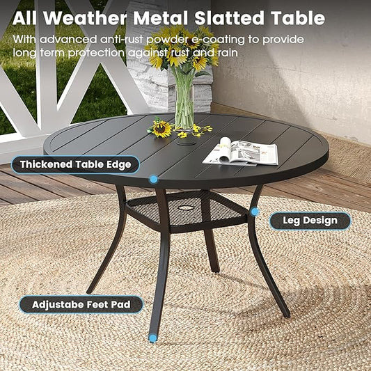 DIFY 5 Pieces Outdoor Patio Dining Set, 4 Dark Grey Textilene Swivel Dining Chairs and 40.6" Black Round Dining Table, Metal Outdoor Table and Chairs