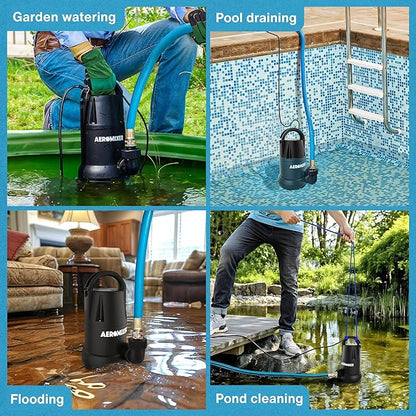 Aeromixer Regular 3/4 HP Submersible Mixing + Aerating Pump with 1 HP Water Transfer Pump Bundle - Water Aerator & Garden Utility Pumps, Nutrient Mixing & Aeration Pumps for Farming & Gardening