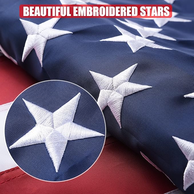 American Flag 8x12 Ft, US Deluxe Embroidered Heavy Duty Premium Polyester Durable Outside Flags with Brass Grommets