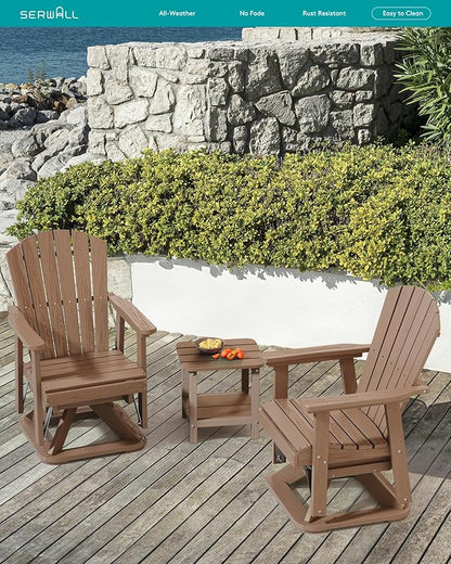 SERWALL Adirondack Swivel Glider, HDPE Swivel Glider for Outdoor, All-Weather Glider Rocking Chair for Porch, Balcony, Brown