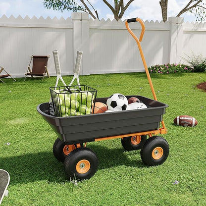 6 Cu.Ft. 1200Lbs Garden Cart Dump Wagon, Heavy-Duty 4 Wheel Wheelbarrow Yard Cart with 13-Inch All-Terrain Wheels, Features A Quick-Release Tipping Function, for Courtyards, Farm and Gardening