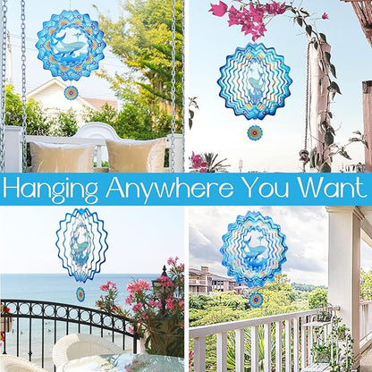 Whale Wind Spinners Garden Yard Decor Gift for Women Men, 12 Inch Outdoor Metal 3D Wind Spinner, Stainless Steel Hanging Wind Catchers Kinetic Sculpture for Outside Decoration