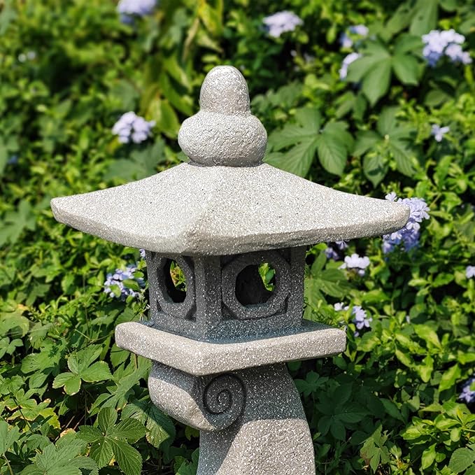 ZOEJADE 28" H Large Solar Zen Asian Pagoda Lantern Garden Outdoor Statue Japanese Palace Lantern with Solar Light for Lawn Yard Pond Patio Temple Court Decor Meditator Stylite Garden Figurines