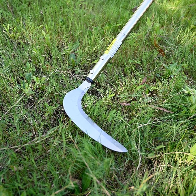 Weeding Sickle, Steel Grass Sickle with Serrated Double-Edged Blade, Telescoping Grass Whip, Stand up Weeding Grass Sickle, Lightweight Sickle Garden Tool Long Handle for Garden, Yard