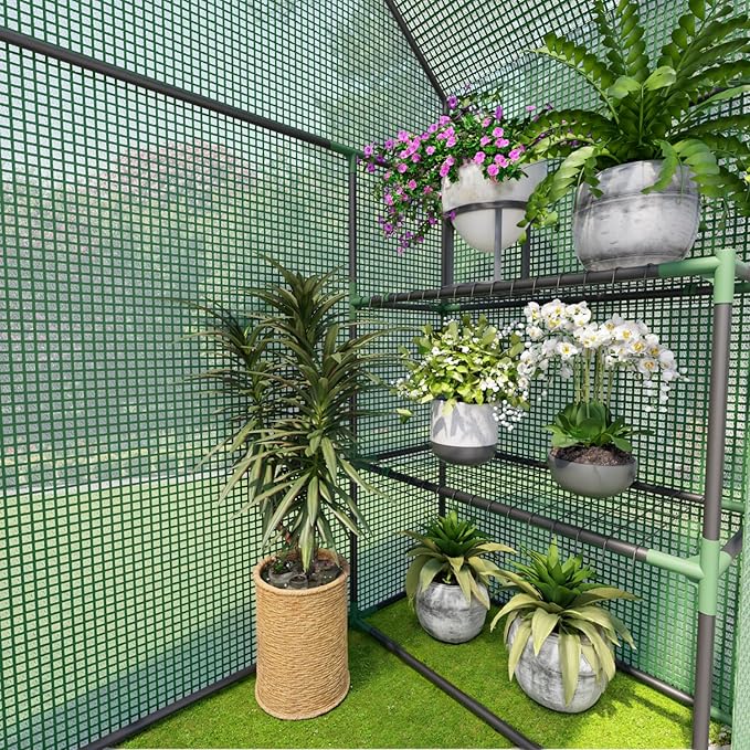 Greenhouse for Outdoors, Small Greenhouse, Walk-in Greenhouses with 3 Tiers 4 Shelves, PE Cover, Heavy Duty Plant Greenhouses for Garden and Backyard