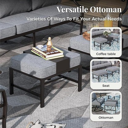 Patio Furniture Set 5 pcs, Outdoor Patio Furniture, 3-Seat Sofa, 2 Single Chairs, 2 Ottomans and 5.75" Extra Thick Cushion, Patio Conversation Set for Garden Backyard Deck,Grey
