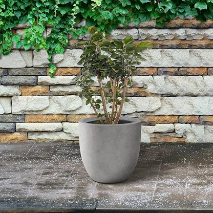 Kante 16.5" Dia Round Concrete Planter, Large Outdoor Modern Indoor Decorative Plant Pots with Drainage Hole and Rubber Plug for Home and Garden, Natural Concrete