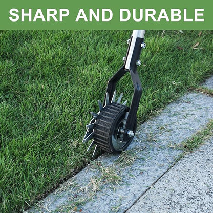 Wheel Rotary Edger Lawn Tool, Grass Edge Trimmer, Sidewalk Manual Lawn Edger, Strong 3 Sections Stainless Steel Handle with Cushion Grip, 58.3-Inch
