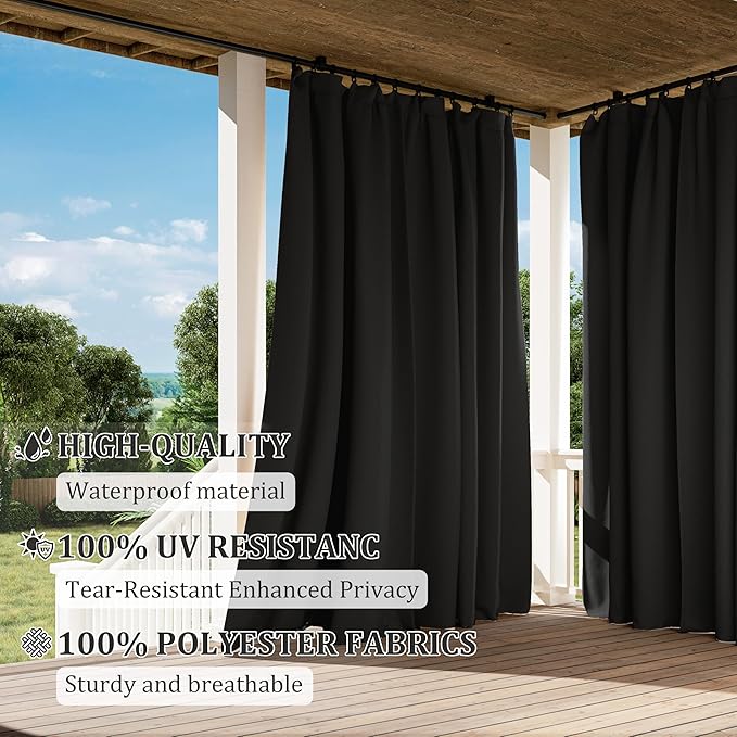 Gazebo Universal Replacement Privacy Curtain,12'×14' Gazebo Outdoor Waterproof Curtains, 4-Panels Sidewall Curtains with Double Zipper for Patio Canopy, Garden and Backyard (Curtain Only)