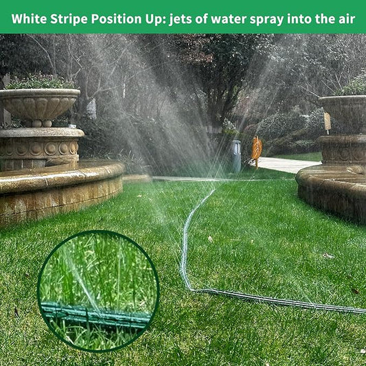 150 FT (50FT*3) Flat Sprinkler Hose for Lawn Watering Garden Soaker Hose with Holes, Heavy Duty Lightweight No-Kink Water Hose with Stakes, Irrigation Hose, Great Fun for Kids and Dog