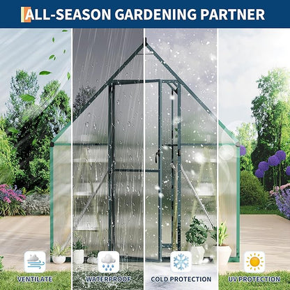 6'X4' Aluminum-Framed Polycarbonate Greenhouse, Heavy Duty Polycarbonate Greenhouse with Quick Setup Structure and Roof Vent, Large Enhanced Aluminum Greenhouses Kit for Outdoors