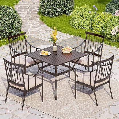 PHI VILLA Outdoor Metal Dining Chairs with Cushion, 300lbs Black Heavy Duty Weatherproof Chairs for Patio, Deck, Yard - Set of 2