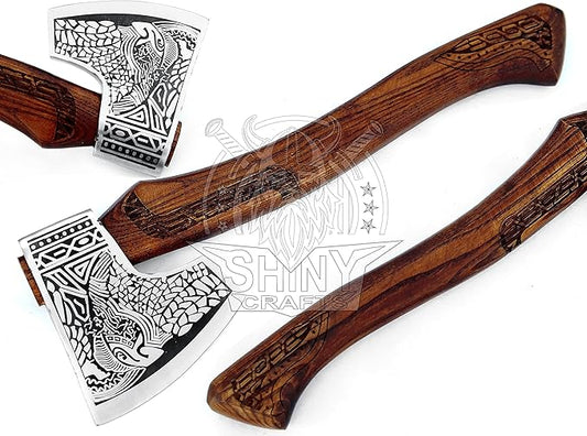 SHINY CRAFTS® Handcrafted Viking Axe – Nordic Engraved Blade with Wooden Handle Unique Gift for Men, Collectors, and Fantasy Enthusiasts (VBA-09)
