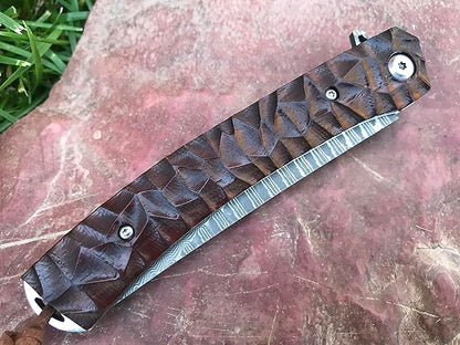 TACTICAL GEARZ Damascus Pocket Knife - EDC Folding Knife with Rosewood Handle - 67 Layer Damascus Steel VG10 Blade Everyday Carry (Alya)