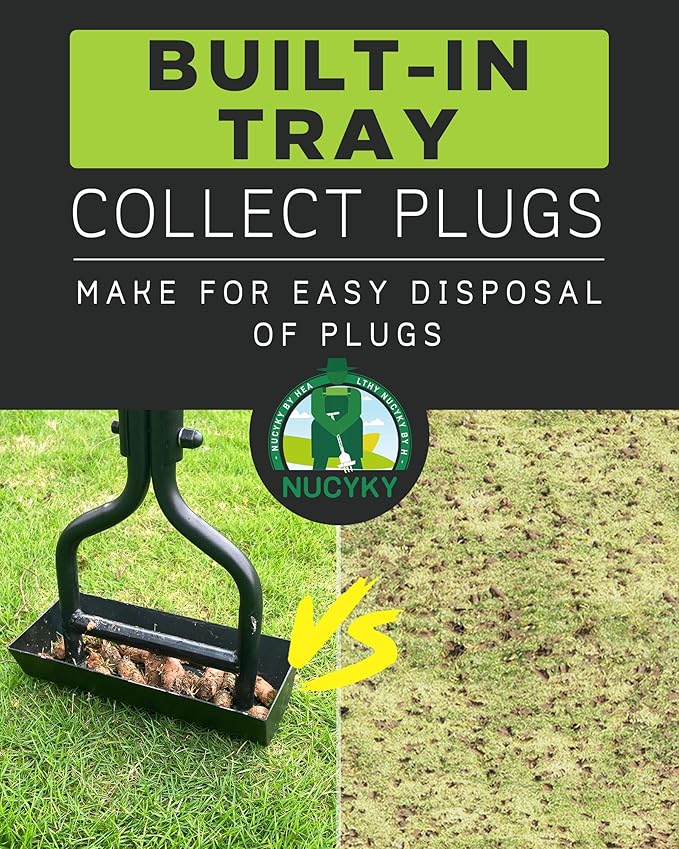 Lawn Aerator Coring Tool with Soil Core Tray, Manual Garden Plug Aerator for Grass Aeration, Yard Aerator & A Cleaning Tool for Compacted Soil, Lawn Care, 38”,Chartreuse Handle, Patented