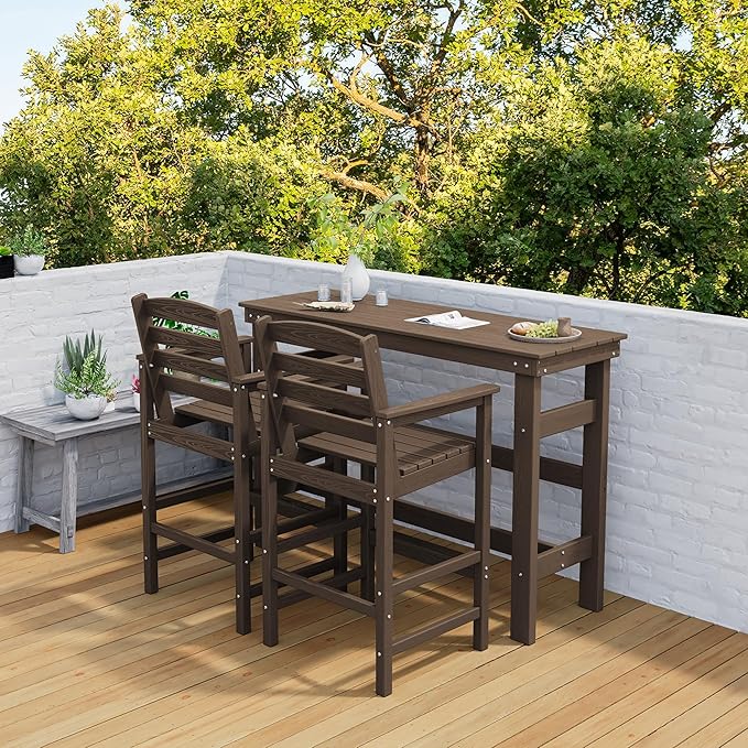 SERWALL Outdoor Bar Table and Chairs Set, Adirondack Bar Chairs Set of 2 and Bar Height Table, All Weather HDPE Outdoor Patio Bar Set, Outdoor Furniture for Outside, Poolside, Backyard, Garden, Coffee