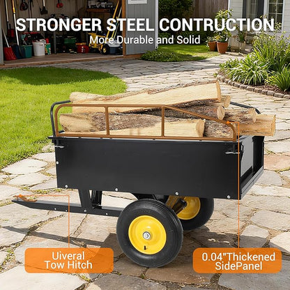 Garvee Garden Utility Trailer, 17 Cu. Ft & 750 LBS Capacity, ATV UTV Hauling Trailer, Tow Behind Steel Dump Cart, Hand Pull or Foot Pedal, Heavy Duty Yard Trailers for Lawn Mower Tractor
