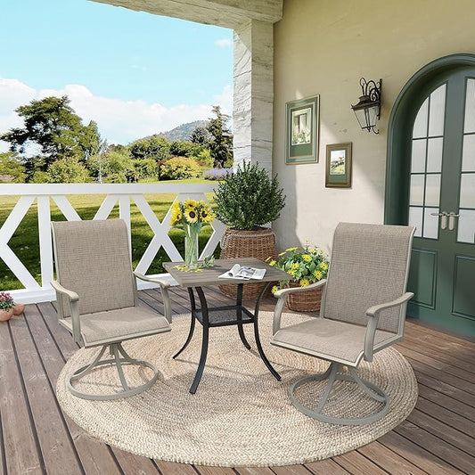 DIFY 27.6" Square Patio Dining Table, Grey Wood-Like Small Outdoor Bistro Table with Rust Resistant Metal Frame, Ideal for Lawn, Backyard and Deck