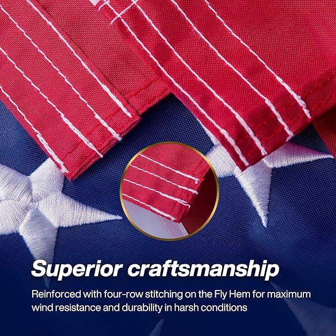 American Flag 3x5 ft Outdoor Long Lasting US Flag, Heavy Duty Polyester, Embroidered Stars, Sewn Stripes, Brass Grommets, UV Protection Perfect for Outdoors! USA Flag