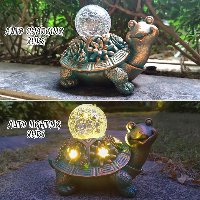 JOYBEE Garden Statues Turtle with Solar Lantern Outdoor Decor-Turtle Solar Figurines Lights Decorations for Patio Yard Lawn Ornaments-Gifts for Birthday Easter Housewarming